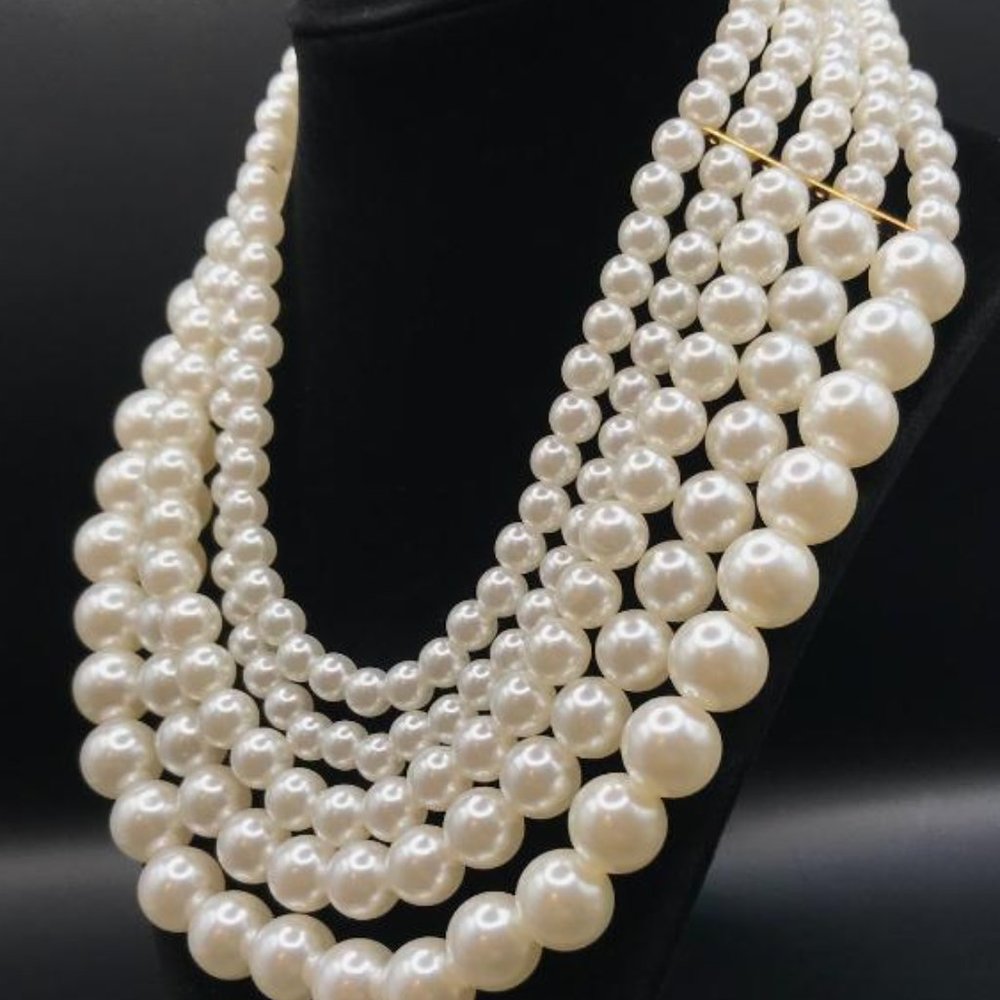 Multi Layer Graduated Faux Pearl Necklace - Picture 3 of 7